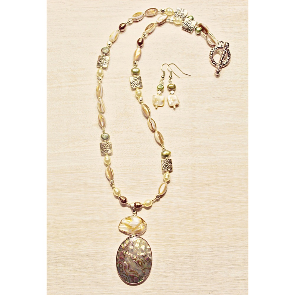 Abalone & Freshwater Pearl Necklace & Earring Set